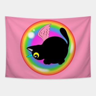 Kitty in rainbow bubble Tapestry