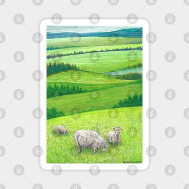 Farmland Field of Sheep Magnet by ReneeDixonArt