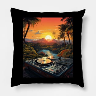 90s Vaporwave Sunset Cassette Tape in Outrun Synthwave Pillow