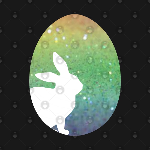 Easter Bunny Silhouette in Rainbow Ombre Faux Glitter Easter Egg by Felicity-K