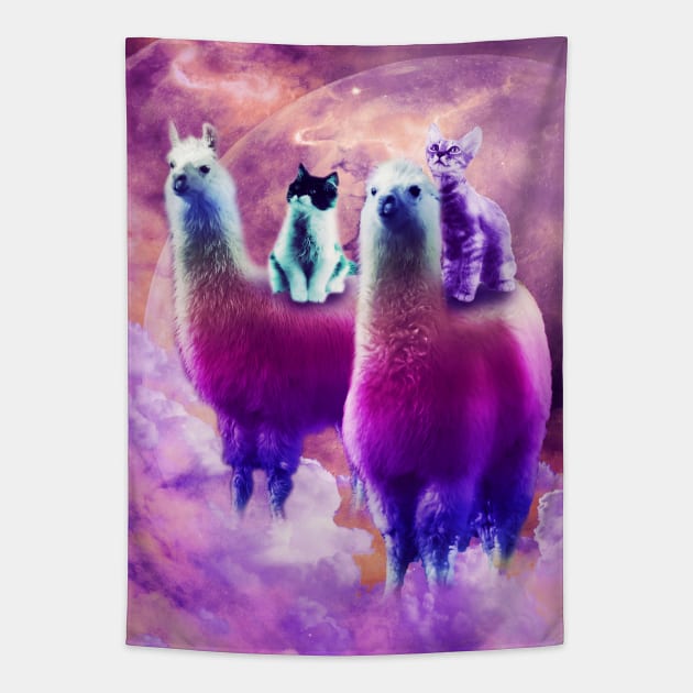 Kitty Cat Riding On Rainbow Llama In Space Tapestry by Random Galaxy