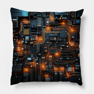 Cyber Circuit Cityscape Pillow