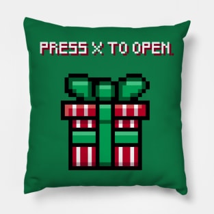 Press X To Open - Video Game Pixel Christmas Present Pillow