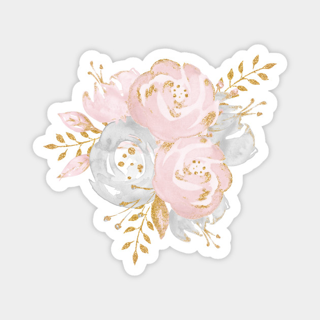 Gold Glitter Rosegold Pink Watercolor Bouquet Glitter Magnet