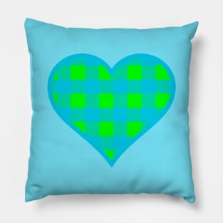 Green and Blue Buffalo Plaid Heart Pillow