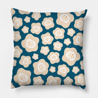 Funky Floral Pattern II in Peach and Dark Blue Pillow