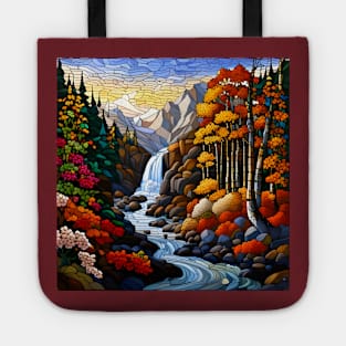 Stained Glass Autumn Mountain Scenery Tote