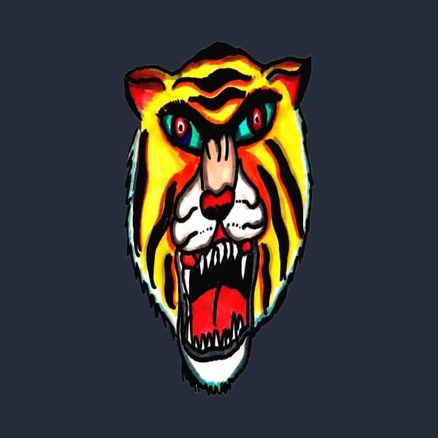 Psychadelic Fierce Tiger Head Design Tattoo by pitstopart