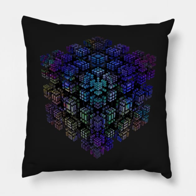 Rainbow Fractal Cube Pillow by MokshaVisions