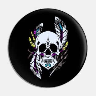 skull with feathers Pin