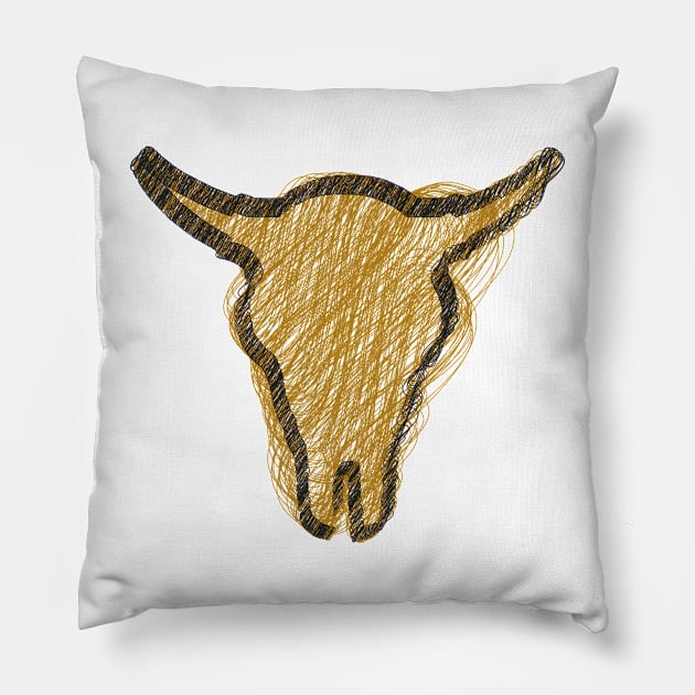 Sacred Buffalo Collection - Buffalo Skull n°2, Doodle Pillow by Biagiode-kd