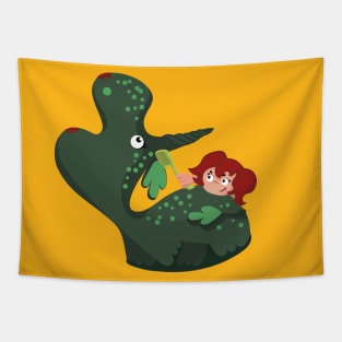 dino and girl Tapestry