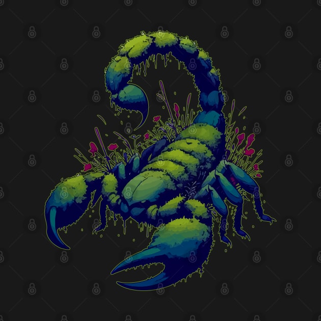 Scorpion overgrown with moss, plants and flowers by TomFrontierArt