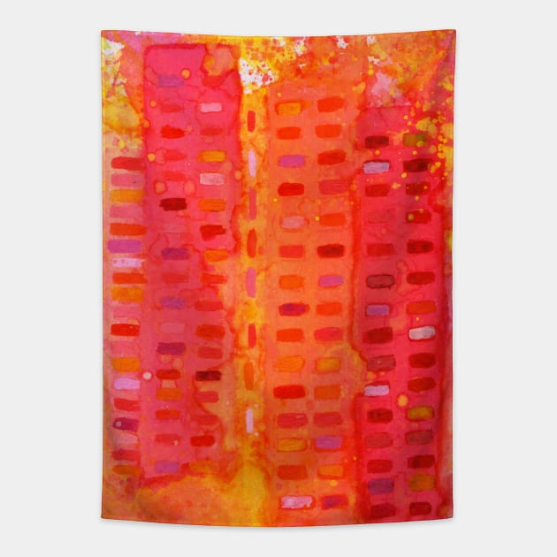 Pink Orange Yellow City · watercolor splashes and acrylic details · abstract painting by Natasha Kolton Tapestry by natashakolton