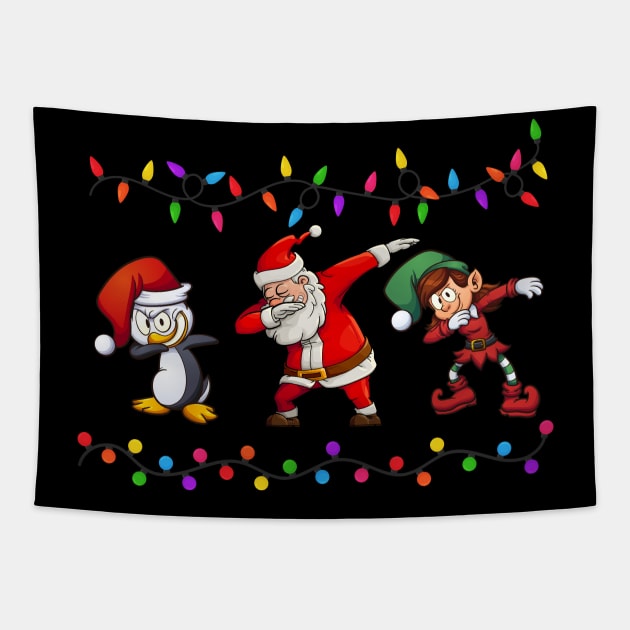 Dabbing Santa Elf penguin Christmas Tapestry by medrik