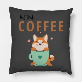 Akita Dog But first Coffee Shirt Pillow