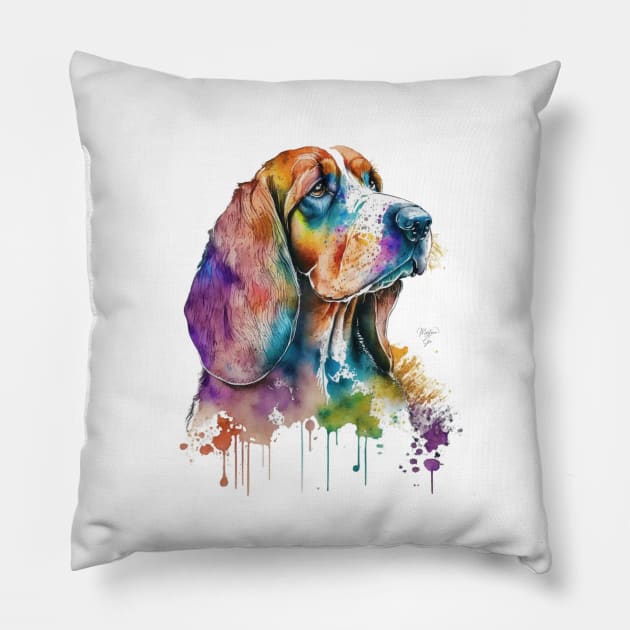 Basset Fauve de Bretagne Dog In Watercolor & Pen Pillow by Oldetimemercan