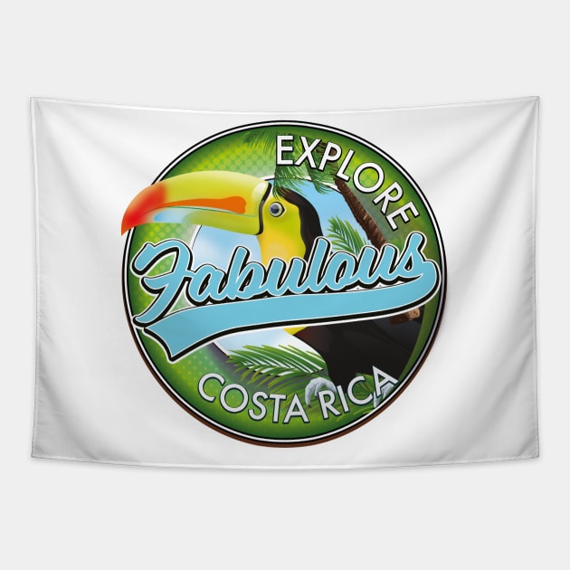 explore fabulous Costa Rica logo Tapestry by nickemporium1