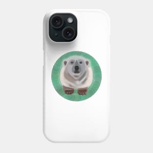 Polar Bear on green circular pattern Phone Case