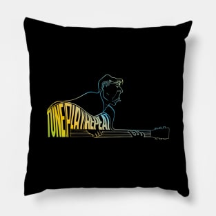 Tune Play Repeat Guitar Black T-Shirt Pillow