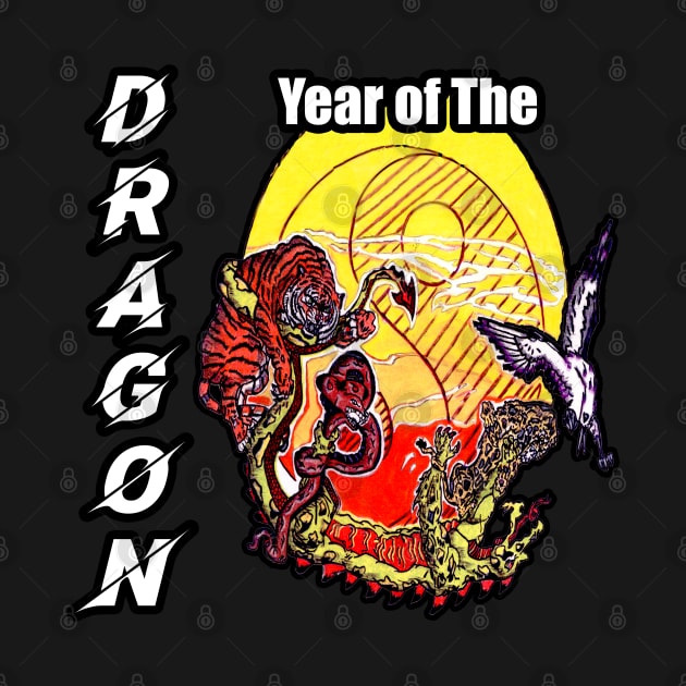 Year of The Dragon Yin Yang down text by Black Ice Design