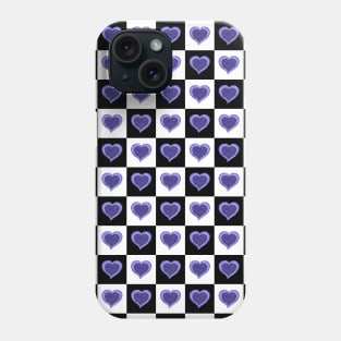 Purple watercolor hearts black and white checkered pattern Phone Case