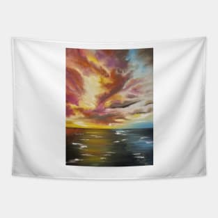 Sky Fire, Fire in the Sky, Skyscape, Seascape, Sunrise, Sunset painting, Sunset Artwork, Sunset Decor, Coastal Decor, Beach Decor Tapestry