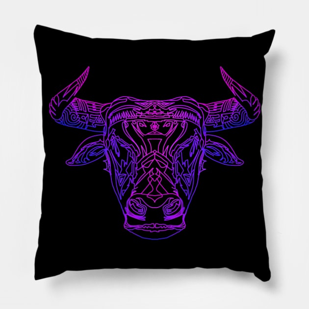 psychadelic bull Pillow by flanzenflesserflanzi