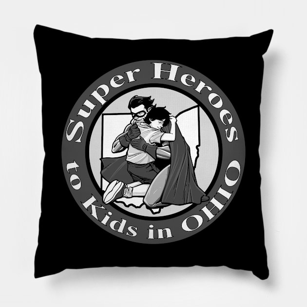 Black and white SHTKIO design Pillow by Super Heroes to Kids in Ohio