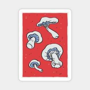 I draw some spicy funky white shrooms on red background Magnet