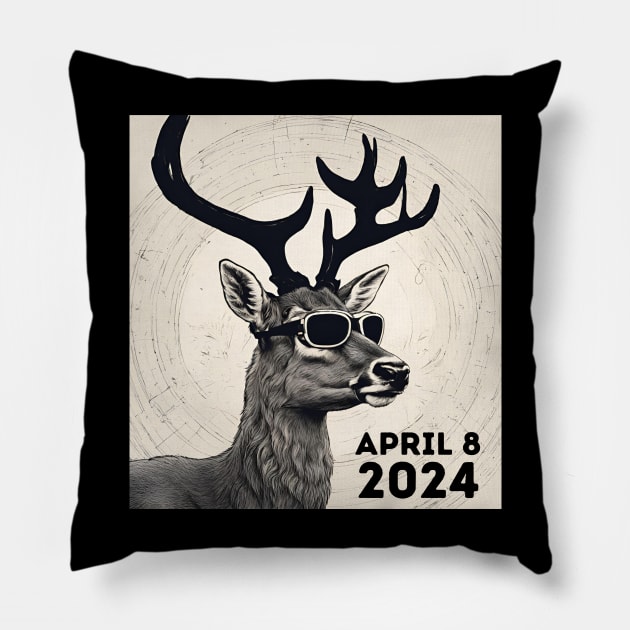 2024 Total Solar Eclipse April 8 Eclipse Watching Deer Buck Pillow by Little Duck Designs