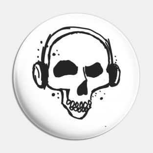 New School Skull With Headphones Original Art Pin