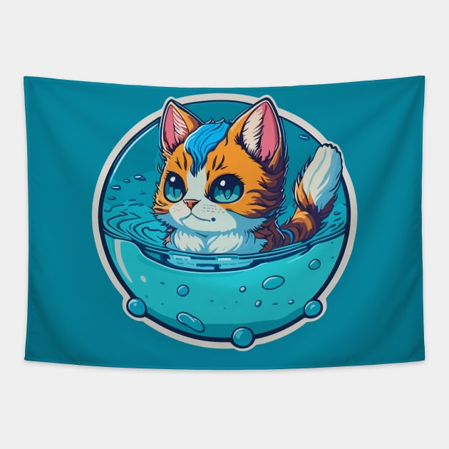 Water Elemental Cat Tapestry by SpriteGuy95
