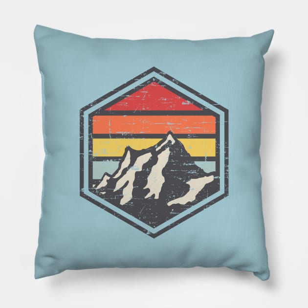 Retro Badge Hiker Pillow by rojakdesigns