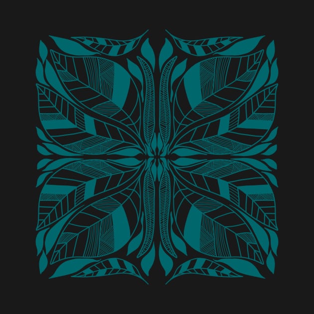 Teal Symmetrical Colorful Leaves Design by WalkSimplyArt