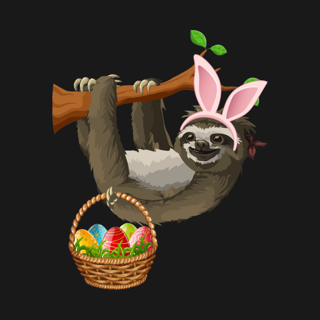 Funny Sloth Easter Day Bunny Ear Egg Easter Shirt Boys Girls - Sloth