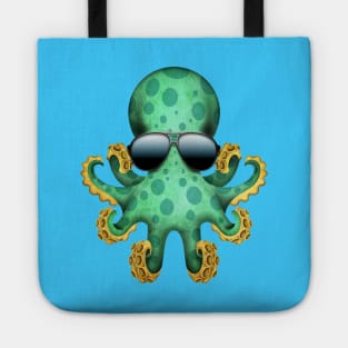 Cute Green Baby Octopus Wearing Sunglasses Tote