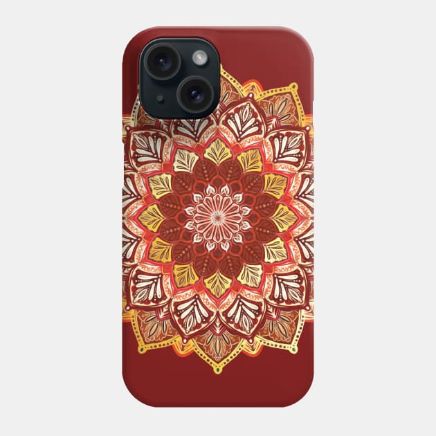 Boho Mandala in Dark Red and Gold Phone Case by micklyn