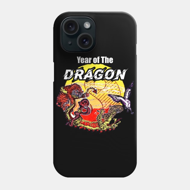 Year of The Dragon Yin Yang Hand Drawn animals Phone Case by Black Ice Design