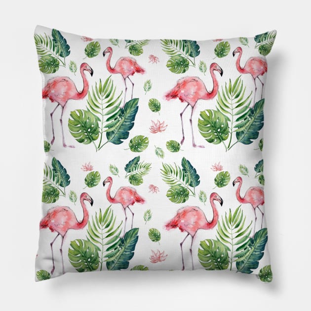 Elegant Pink Flamingo Tropical Leaves Pattern Pillow by in_pictures