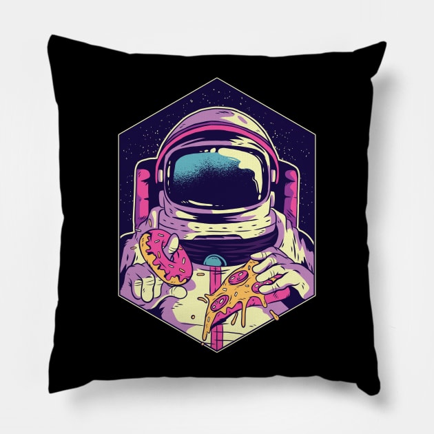 Astronaut eating Donut and Pizza Pillow by madeinchorley