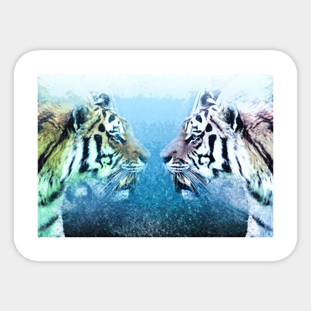 Tiger Brothers Mirror Universe Abstract Animal Art Exotic