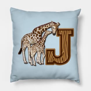 Mom and Baby Giraffe Monogram J Pillow