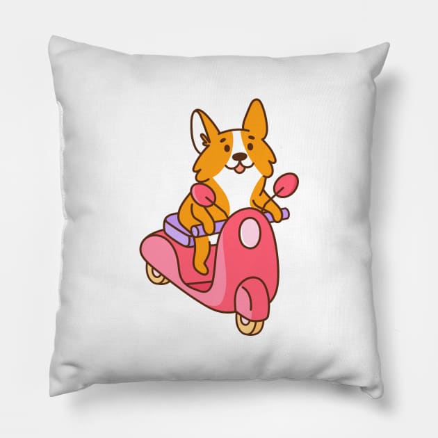 Corgi dog on scooter Pillow by Viaire