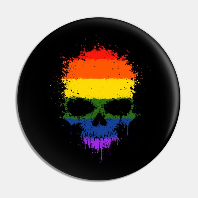 Chaotic Gay Pride Rainbow Flag Splatter Skull Pin by jeffbartels