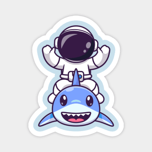 Cute Astronaut With Cute Shark Cartoon Magnet