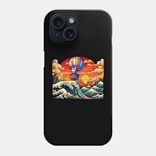 Vivid Sunset Wave Art Hot Air Balloon Japanese Cat Phone Case