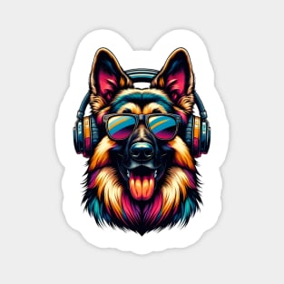 German Shepherd Dog Smiling DJ with Lively Tunes Magnet