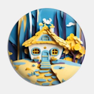 A House sits on a hill paper cutout style Pin