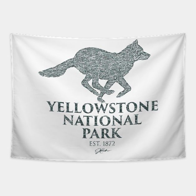 Yellowstone National Park Running Wolf Tapestry by jcombs